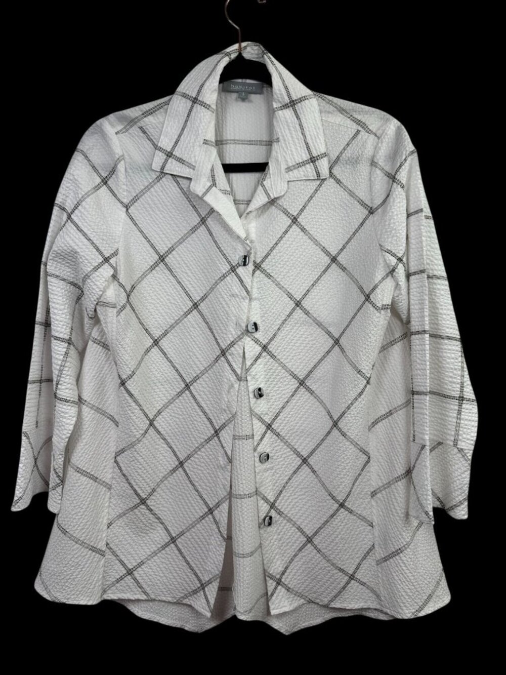 Habitat Womens White Black Checkered Textured Button Up Shirt Small lagenlook Ar